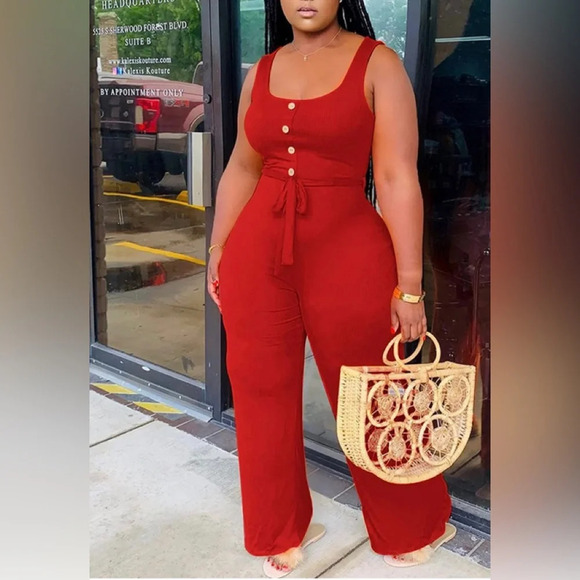 Womens Casual Wide Leg Jumpsuits Sleeveless,Button Down Long Pants Playsuit - Picture 2 of 5